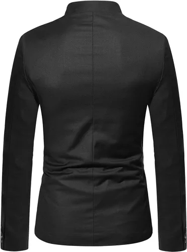 Vista 4 de Men's Chinese Tunic Suits Mandarin Collar Formal Suit Jacket Solid Slim Fit Front Button Blazer Traditional Uniform