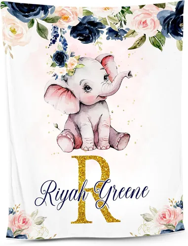 Vista 25 de NAZENTI Manta de bebé de elefante personalizada, manta de bebé niña personalizada con nombre y floral, regalo para niñas y niños, recién nacidos