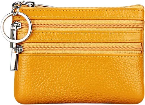 Vista 15 de Porta Monedas de Cuero Genuino para Mujer de Cynure, Mini Monedero con Llavero Beige