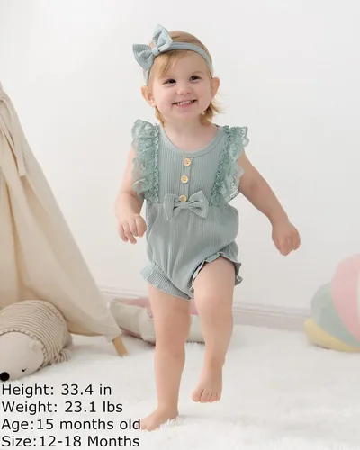 Vista 2 de SANMIO Mameluco de bebé niña recién nacida con encaje para niñas de 0 a 18 meses conjunto de ropa de bebé niña