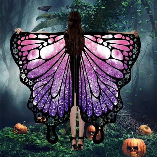 Vista 7 de Alas de mariposa para mujeres y niñas, disfraces de Halloween para mujeres, disfraz de hada para adultos, chal, fiesta, cosplay