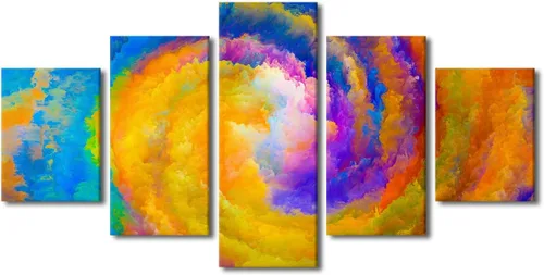 Vista 62 de Pintura en lienzo colorida para sala de estar, 5 paneles, impresiones abstractas sobre lienzo, arte de pared para sala de estar, dormitorio