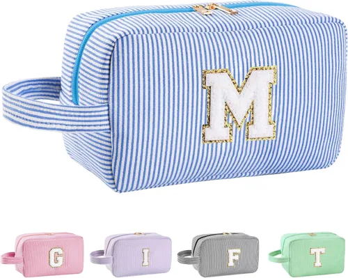 Vista 188 de Bolsa de maquillaje personalizada con inicial A-Z para mujeres, niñas y niños, bolsa de aseo de viaje, bolsa de maquillaje preparada, bolsa