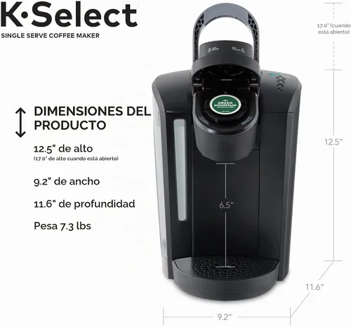 Vista 3 de Cafetera para una taza Keurig K-Select con cápsulas K-Cup, color negro mate, talla única , Negro mate