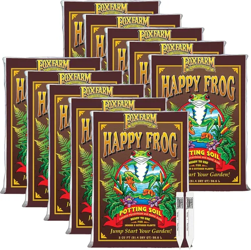 Vista 10 de FoxFarm Suelo para macetas Happy Frog con 2 etiquetas para plantas, 2 pies cúbicos - Plantas en contenedores para interiores y exteriores