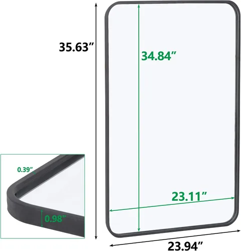 Vista 2 de HomGarden Espejo de baño cuadrado moderno de 24 x 36 pulgadas con marco de metal negro, esquina redonda, espejo montado en la pared para baño