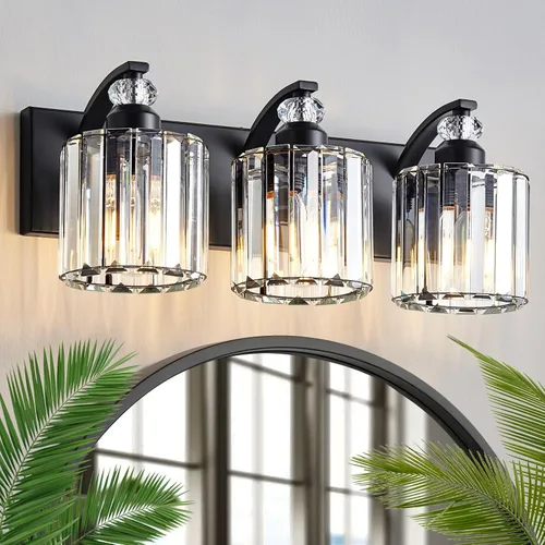 Vista 20 de Accesorio de Iluminación de Baño Moderno de 3 Luces Cromado Luces de Tocador de Baño Sobre Espejo Aplique de Pared con Pantallas de Cristal K9 Base
