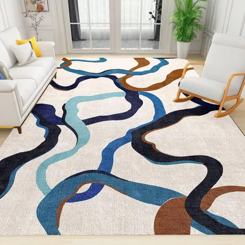 Vista 18 de Alfombra bohemia de mediados de siglo para sala de estar, alfombra grande con diseño geométrico bohemio, suave y antideslizante, de pelo bajo