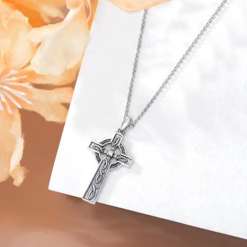 Vista 3 de PELOVNY Collar de cruz de plata esterlina S925 con colgante de pez Jesús, joyería cristiana, regalo para mujeres, amigas, novias, Plata esterlina