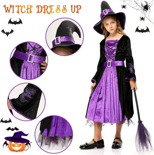 Vista 5 de Acekid Disfraz de bruja de Halloween para niñas