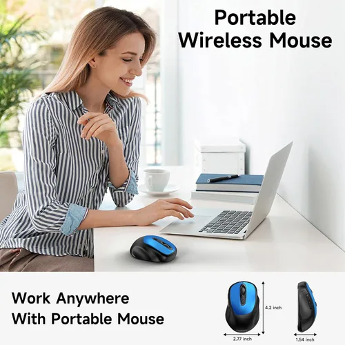 Vista 6 de memzuoix Wireless Mouse, 2.4GHz Nano Receiver, 3 DPI Levels (800/1200/1600), 6 Buttons, Compatible with PC/Mac/Laptop (Blue)