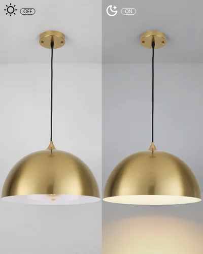 Vista 2 de Lámpara colgante dorada de 15.7 pulgadas, luces colgantes grandes para isla de cocina, lámpara colgante de cúpula de granja para pasillo, comedor