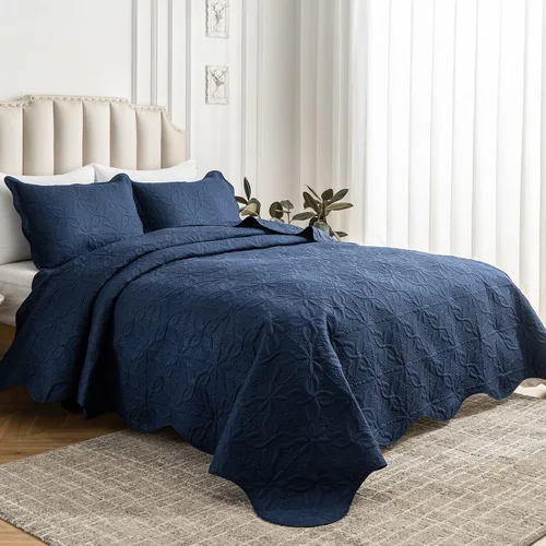 Vista 15 de Auemtyn Juego de edredón de tamaño Full/Queen de 3 piezas, colcha de verano suave y ligera, cobertor de cama de microfibra reversible para todas