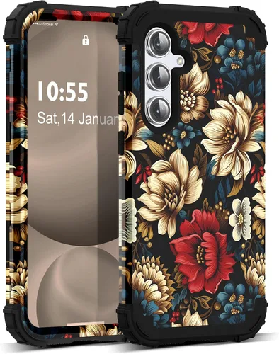 Vista 23 de Funda para Galaxy A14 5G Case, Patrón Floral 3 en 1 Protección Resistente de Servicio Pesado a Prueba de Golpes Parachoques de Goma de Silicona
