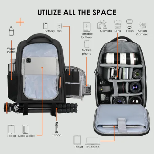 Vista 2 de TARION Mochila de cámara para fotógrafos compacta 15L, TB04 Negro