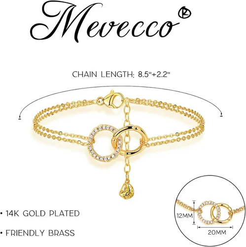 Vista 5 de MEVECCO Women Dainty Gold Anklet for Women,14K Gold Plated Cubic Zircon Boho Beach Jewelry Delicate Cute Audjustable Chain Ankle for Women