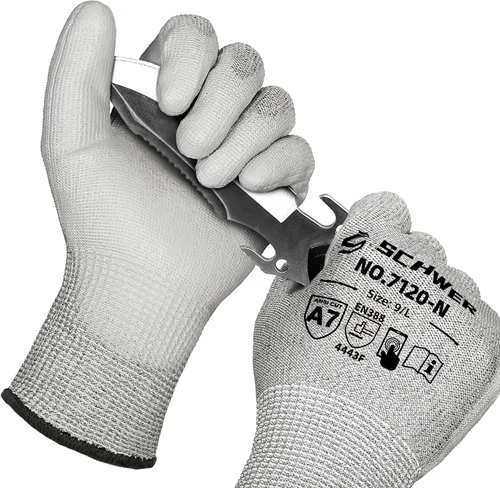 Vista 8 de Schwer 3 pares de guantes de trabajo resistentes a cortes A7, pulgar Azul
