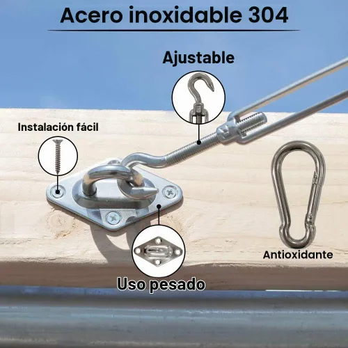 Vista 2 de Kit de herramientas para toldo, kit de accesorios de acero inoxidable para triángulo, cuadrado, rectangular, instalación de toldo para patio y césped