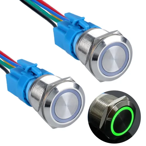 Vista 13 de 2 interruptores de botón de bloqueo de 0.630 in 12V-24V 1NO 1NC impermeable IP66 botón de metal autobloqueante para orificio de montaje de 5/8