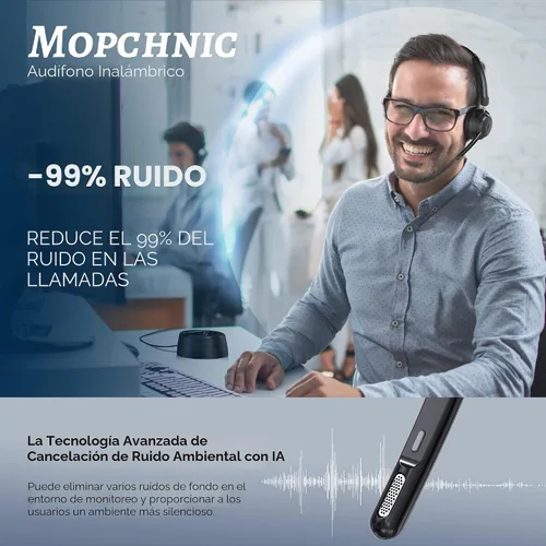 Vista 3 de Mopchnic Auriculares Bluetooth, auriculares inalámbricos con micrófono con cancelación de ruido AI, auriculares inalámbricos con dongle USB