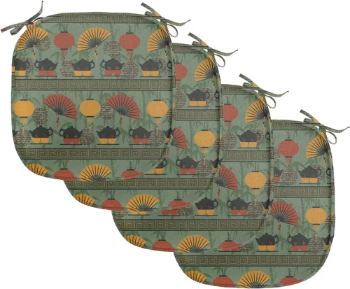 Vista 13 de Ambesonne Flamingo - Cojín de asiento para silla, diseño de fantasía exótica con elementos de vida silvestre hawaiana en colores pastel, acolchado