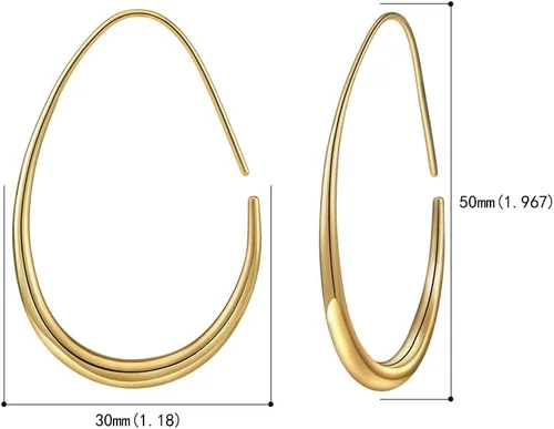 Vista 2 de Aretes de aro ligeros con forma de lágrima para mujer, chapados en oro blanco de 14 quilates, grandes y ovalados, de alto pulido, joyería de regalo