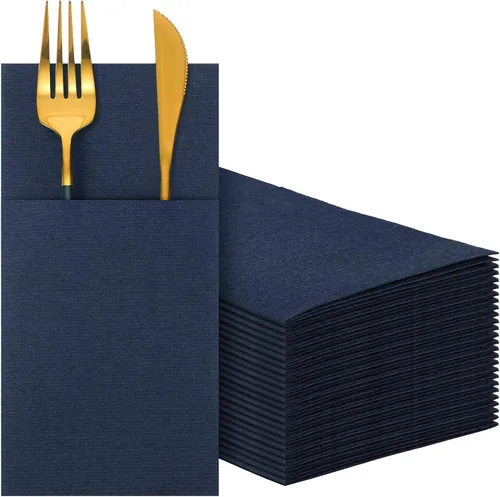 Vista 12 de Cindeer 150 Pz Servilletas de Lino Negras para Cena con Sensación de Lino, Bolsillo Plano Incorporado, Preplegadas, Toalla de Mano Desechable