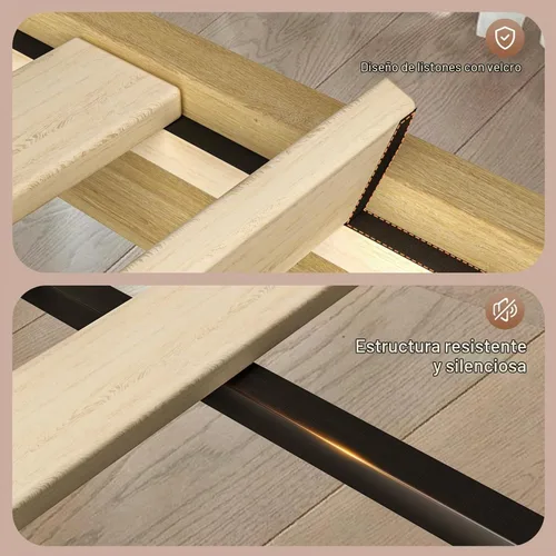 Vista 4 de VECELO Base de cama tamaño matrimonial tapizada con cabecera de algodón y lino ajustable en altura, listones de madera resistente, espacio debajo