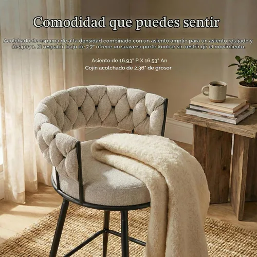 Vista 8 de Juego de 2 taburetes de bar tapizados para encimera de cocina, color beige