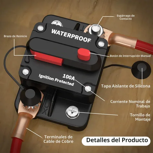 Vista 4 de DaierTek Disyuntor de circuito de 100 amperios de 12 V a 48 V, CC de 12 voltios 100 A en línea con reinicio manual, impermeable, para barco marino
