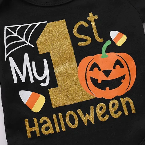 Vista 3 de Disfraz de Acción de Gracias para bebé niña, disfraz de calabaza para Halloween, falda tutú, calentador de piernas estriado + diadema