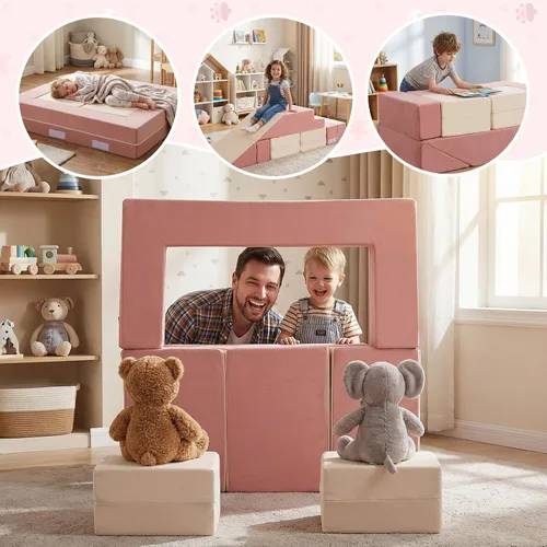 Vista 3 de Bloques de escalada para sofá de juegos para niños pequeños Rosa