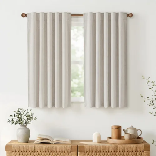 Vista 25 de MIULEE Cortinas de lino 100% opacas para dormitorio, 40 pulgadas de ancho x Marrón Oscuro
