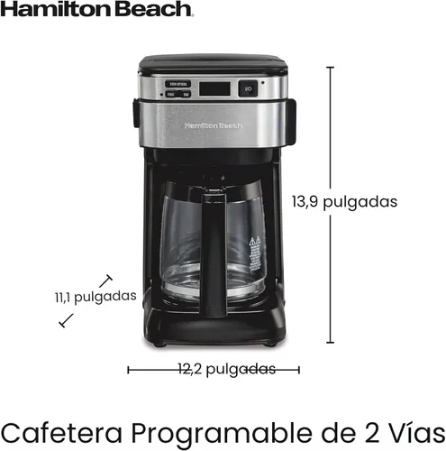 Vista 8 de Hamilton Beach Cafetera programable de 12 tazas, Cafetera de filtro FrontFill Regular & Bold Brew Options Auto Pause and Pour Glass Carafe