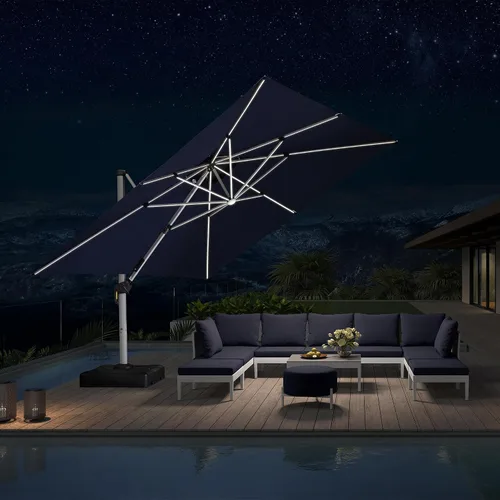 Vista 82 de PURPLE LEAF Sombrilla de patio de 9 x 12 pies con luces, sombrilla rectangular voladiza para exteriores, funciona con energía solar, LED