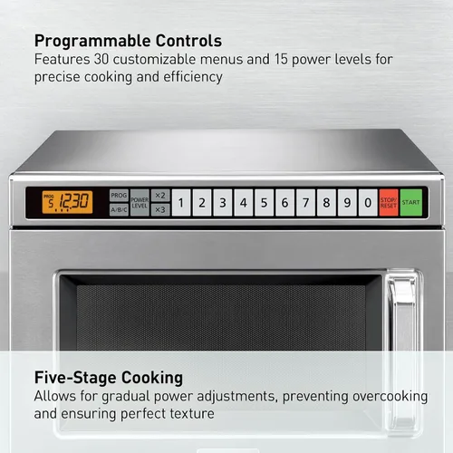 Vista 3 de Panasonic PRO1 - Horno de microondas comercial, resistente, 0.6 pies cúbicos de 2100 W, cocina de 5 etapas, pantalla LCD, acero inoxidable