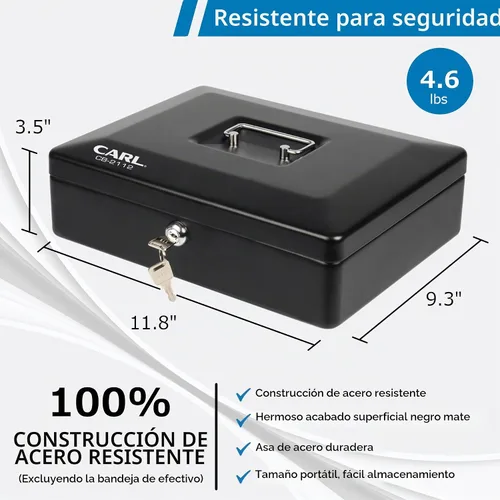Vista 2 de CARL, CUI82012, bandeja de billetes de acero caja de seguridad, color negro 4 x 9 pulgadas