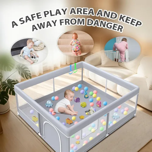 Vista 6 de XVISHX Corralito para bebés de 50 x 50 pulgadas, corralito para bebés y niños pequeños, corralito de juegos para interiores y exteriores, con tela