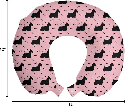 Vista 3 de Ambesonne Scottie - Almohada de viaje para perro, soporte para el cuello, terrier peludo y esponjoso para adultos y huesos sobre fondo rosa