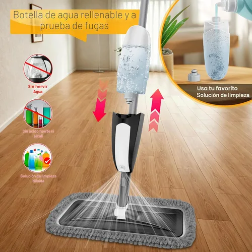 Vista 4 de Trapeador de pulverización para limpieza de suelos: fregona húmeda y seca de microfibra para azulejos laminados de madera dura, vinilo de madera
