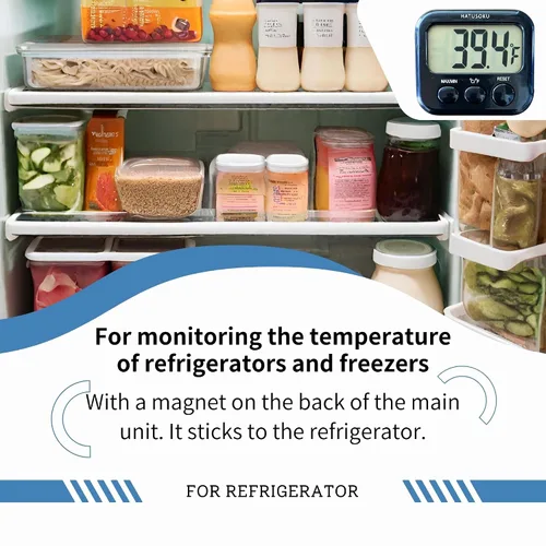 Vista 3 de Termómetro digital HATUSOKU con sensor externo, imán, ventosa, termómetro de agua, para acuario, refrigerador, congelador (negro)