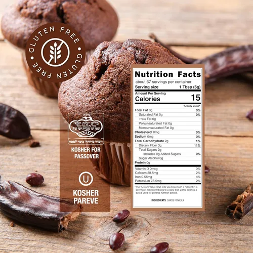 Vista 2 de Roots Circle Polvo de algarrobo premium sin azúcar Kosher a granel de 14 onzas – Alternativa al cacao en polvo Rico en fibra de cafeína sin