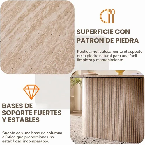 Vista 5 de Juego de 4 mesas de comedor grandes de 63 pulgadas para 4, esquinas redondeadas, mesa de cocina rectangular moderna de madera con sillas Boucle