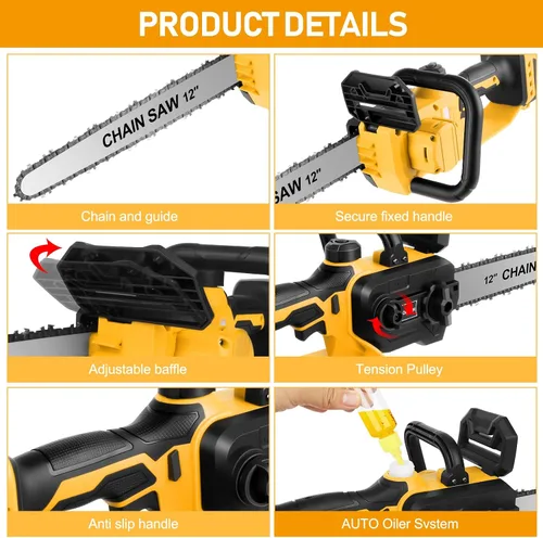 Vista 5 de Mini motosierra inalámbrica compatible con batería Dewalt de 20 V (sin batería) motosierra eléctrica de mano sin escobillas de 12 pulgadas