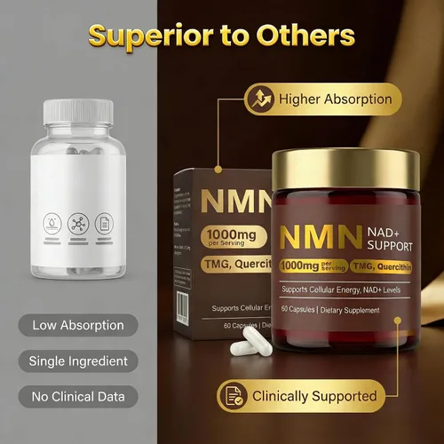 Vista 6 de Suplemento NMN de 1000 mg, NMN liposomal 4 en 1 1000 mg orgánico puro para suplemento NAD+ con quercetina, TMG, alternativa a NMNH, apoya la energía
