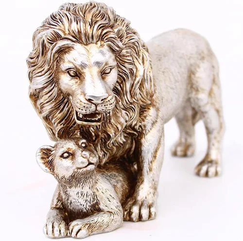 Vista 7 de Estatua decorativa de resina feng Shui León para madre e hijo de león, escultura de elefante, regalos para mujeres, dorado
