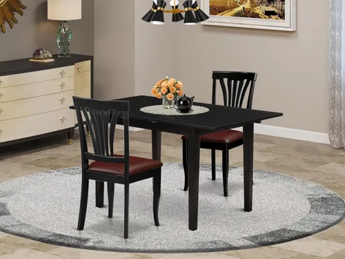 Vista 2 de East West Furniture NOAV3-BLK-LC - Juego de comedor de 3 piezas para espacios pequeños, contiene una mesa de comedor rectangular con hoja