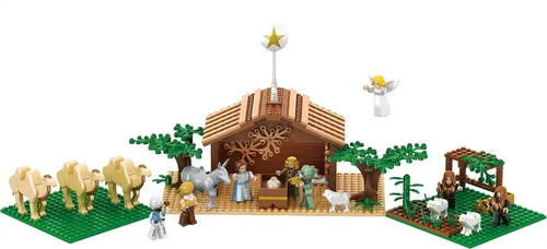 Vista 6 de Ultimate Play Set - Belén grande para interiores, 15 personajes, árboles - Juegos cristianos construibles para niños, relleno perfecto para calcetín