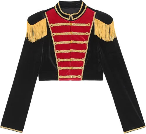 Vista 5 de Runhomal Uniformes de banda de marcha para mujer, para Halloween, circo, Ringmaster, cosplay, abrigo, ropa de abrigo