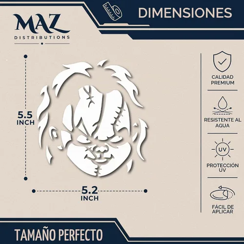 Vista 2 de MAZ DISTRIBUTIONS – Pegatina de Muñeca Chucky – Vinilo Adhesivo Duradero para Ventana – Pegatina de Cara Asustada Removible e Impermeable